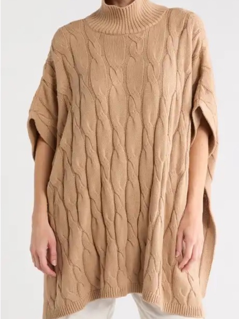 Banana Republic Cable-Knit Turtleneck Poncho Sweater - Camel